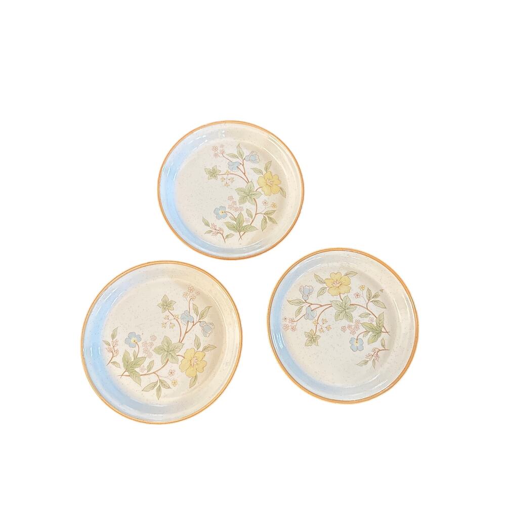 Set x 3 MCM Vintage Nitto Heather Stone Ware Laurel 9616 Japan 8" Salad Plates